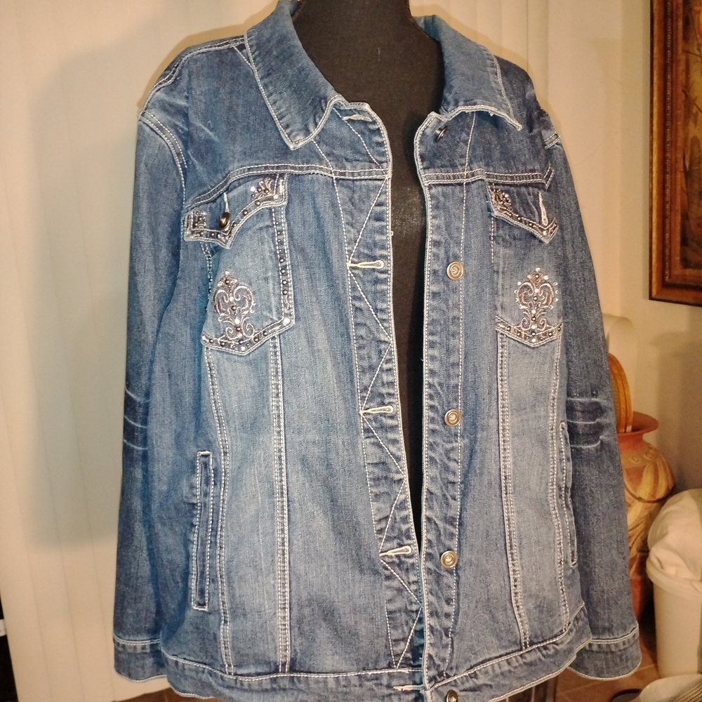 Midnight Velvet Blue Denim Jacket with Silver Embroidery